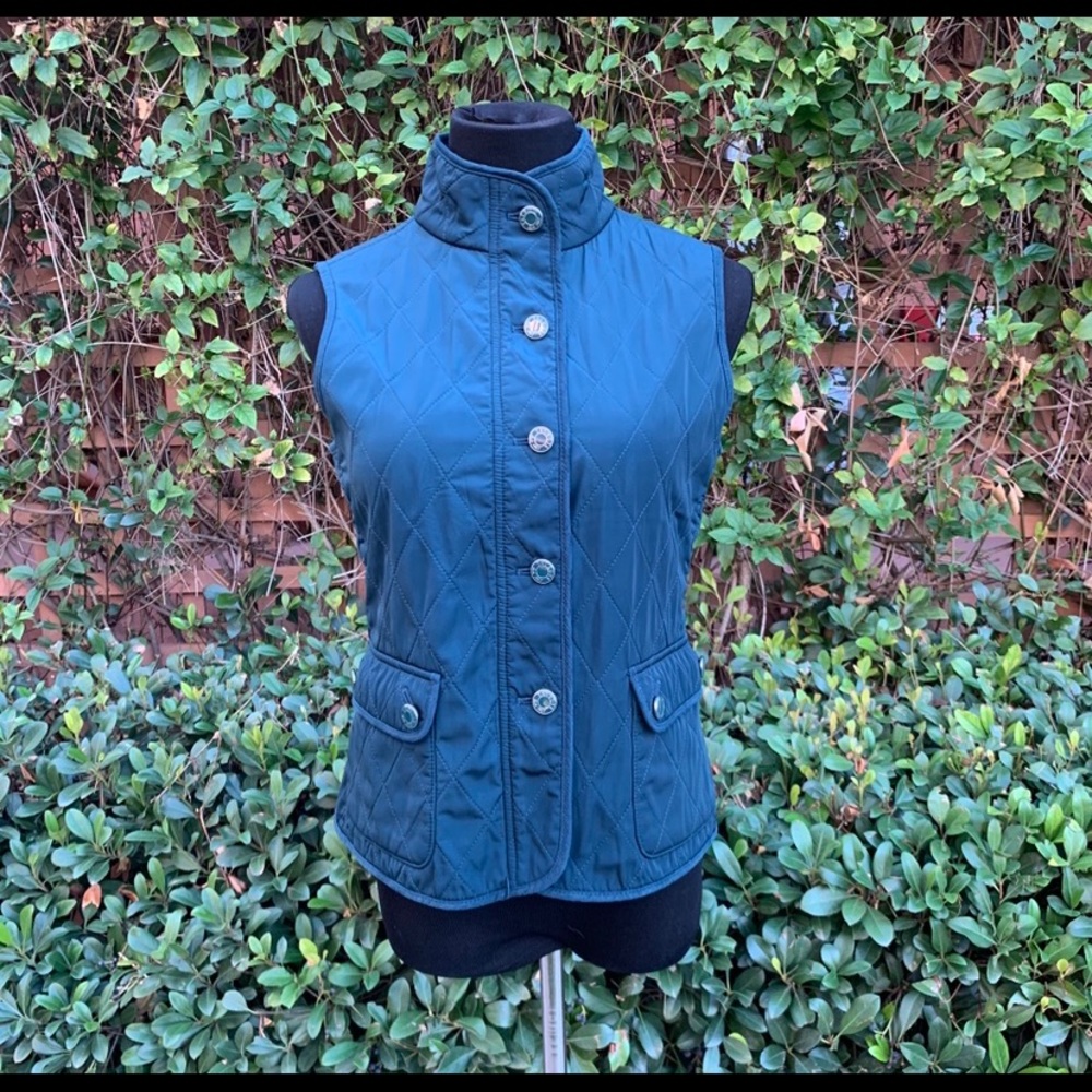 Talbots Quilted Button Front Vest in Teal Blue Women's Size Small Puffer Vest